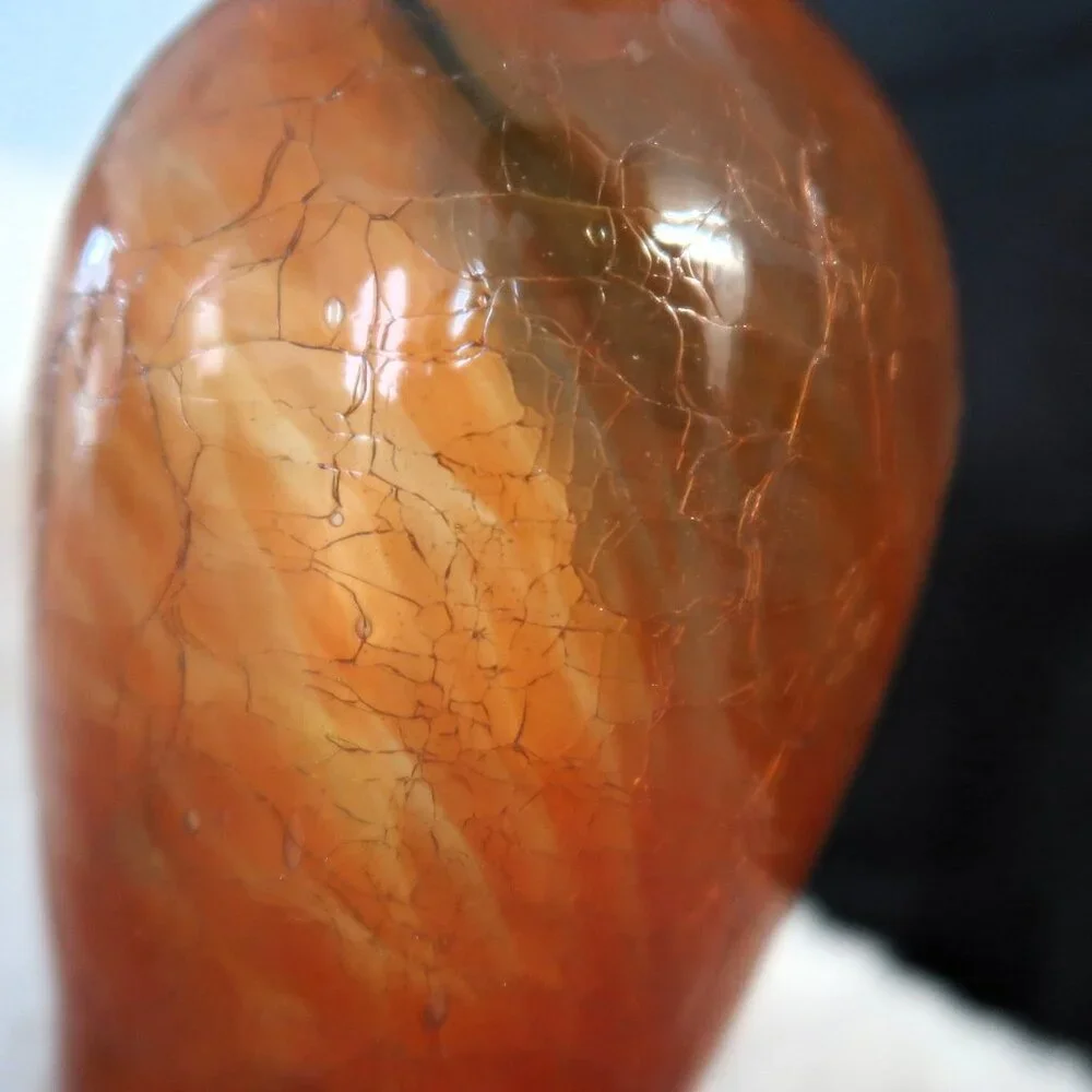 Vintage Hand Blown Orange Crackle Glass Ruffled Vase 9In Eye Catcher Home Decor